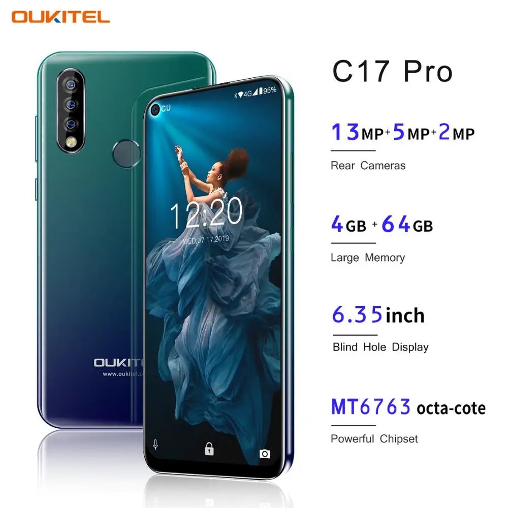 Смартфон OUKITEL C17 Pro MT6763 4 Гб ОЗУ 64 ПЗУ Восьмиядерный на базе Android экран 6 35 дюйма 19:9
