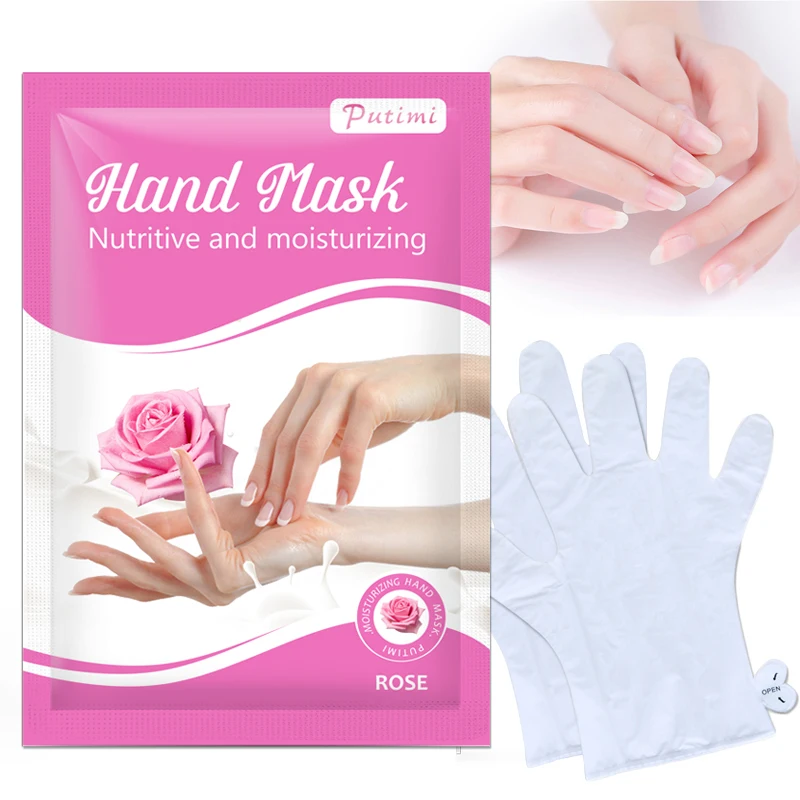 

PUTIMI 10packs Moisture Hand Mask Paraffin Wax Exfoliating Mask for Hand Care Soften Calluses Whitening Gloves Rose Hand Masks