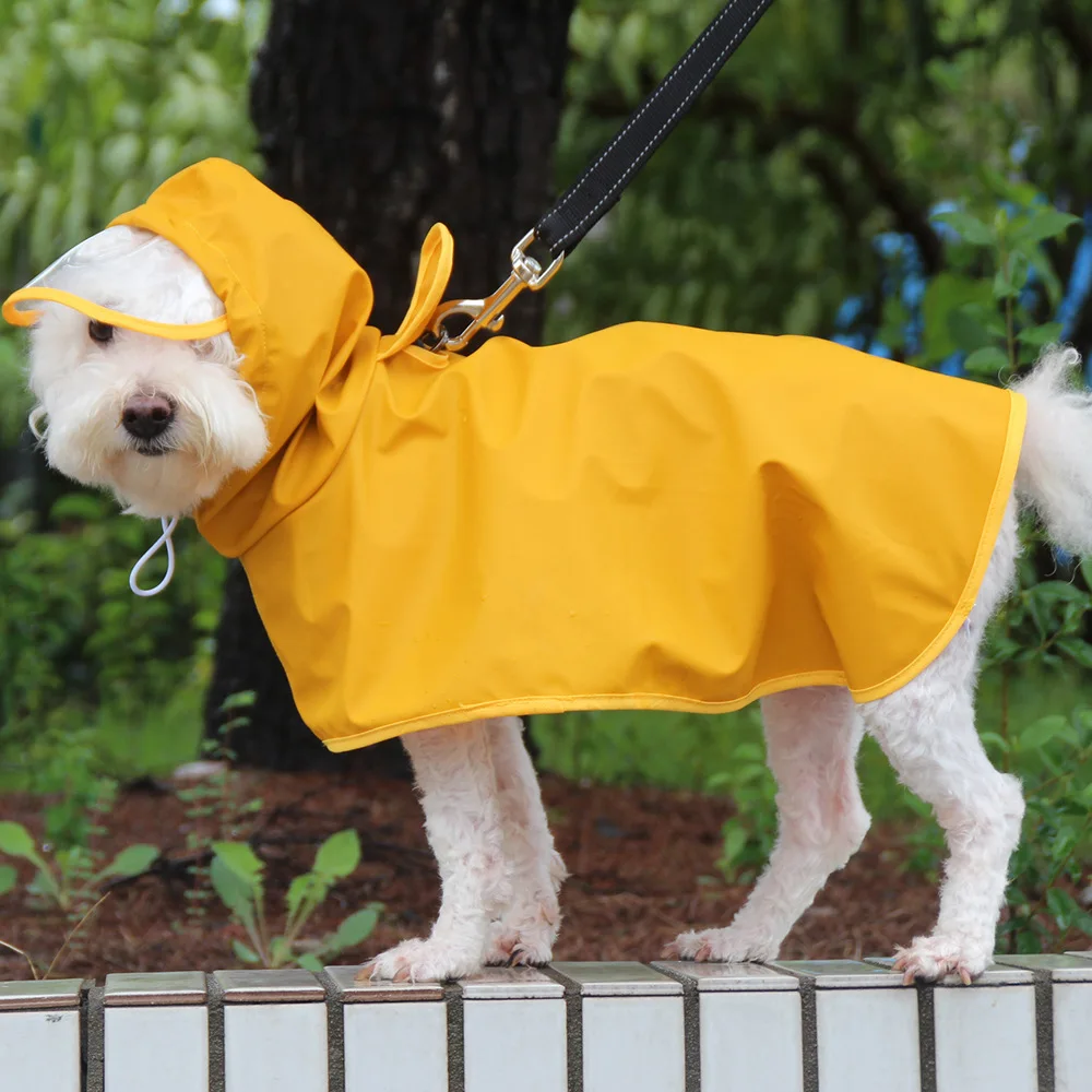 

2021 raincoat transparent hat brim pet poncho with belly bag belly protection dog clothes can cross the border in rainy days