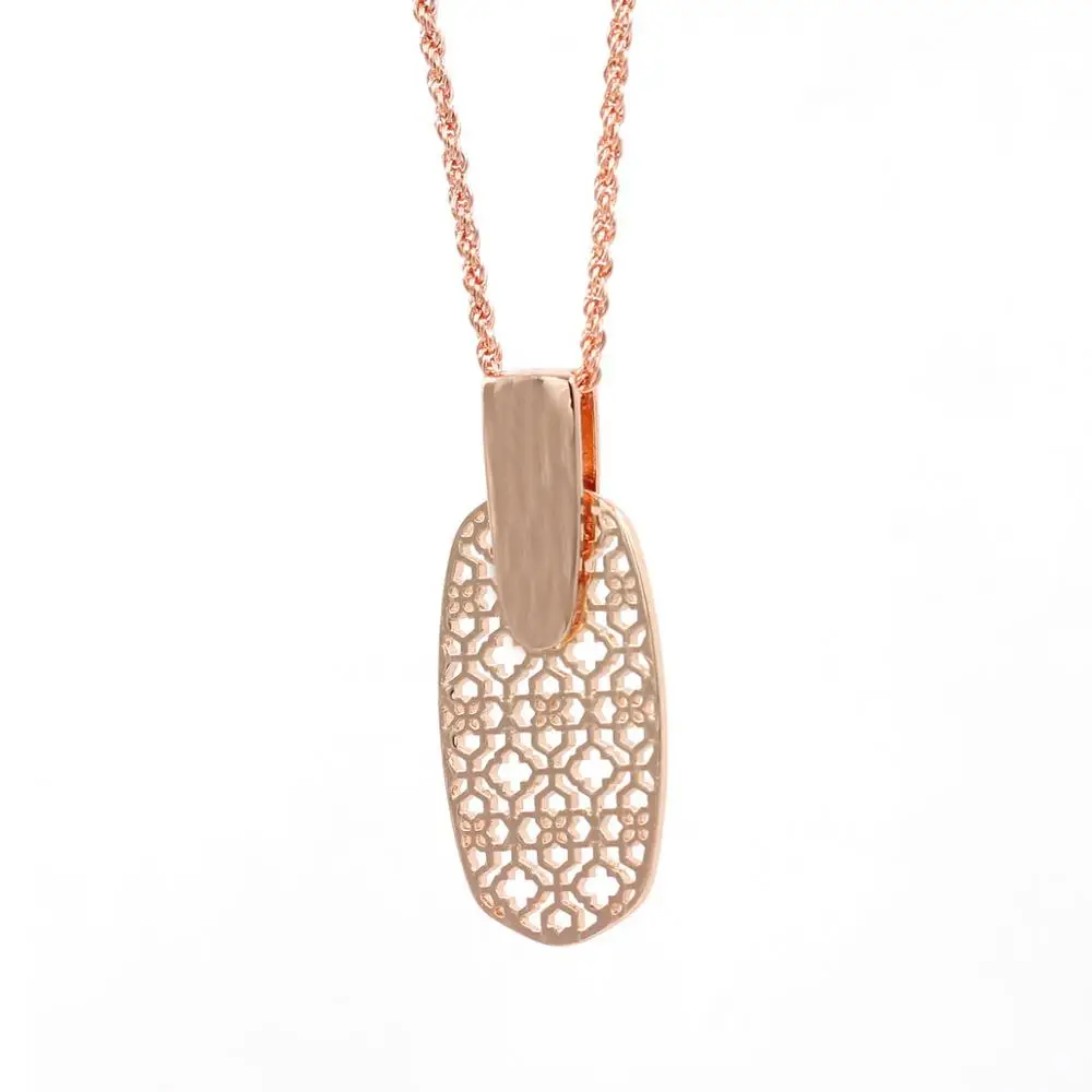 Rose gold Necklace Высокое качество Овальный филигранный Висячие серьги для женщин - Окраска металла: Rose gold Necklace