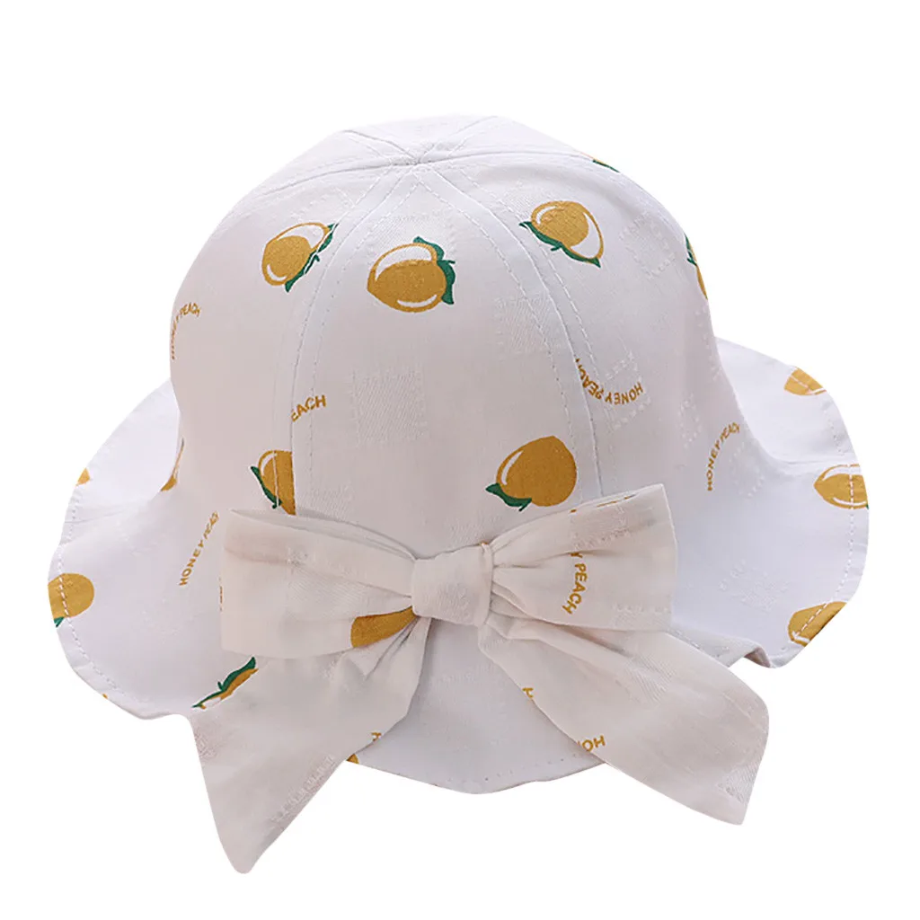 

Peach Bowknot Caps Kids Summer Bow Fruit Sun Princess Protection Bucket Hat Spring Soft Sunscreen Cap