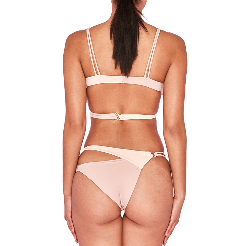 

2021 Fashion Trend Women's Sexy Solid Color Swimsuit Classic Sleeveless Sling Tops Briefs Set Deep V-neck Swimming Suit Bikini