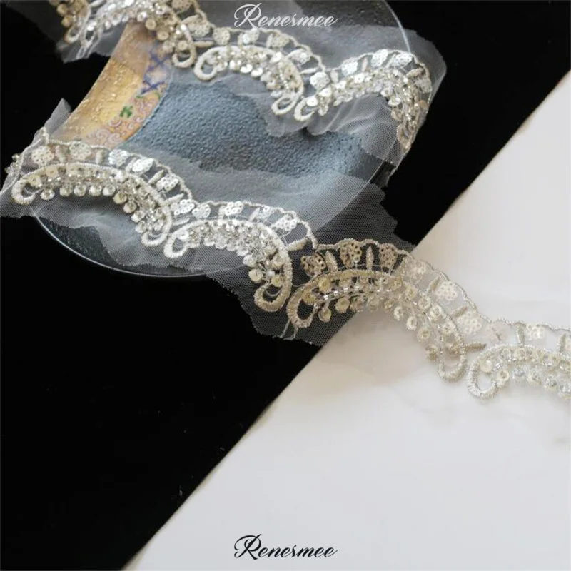 1 ярд прозрачные серебряные блестки из бисера серебряная нить вышивка кружево