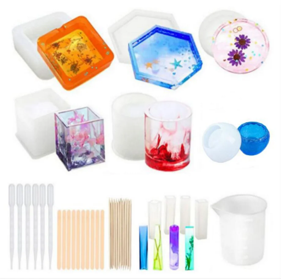 

Variety storage boxes 3D spherical cylindrical silicone mirror mold crystal column pendant resin epoxy resin jewelry set-4