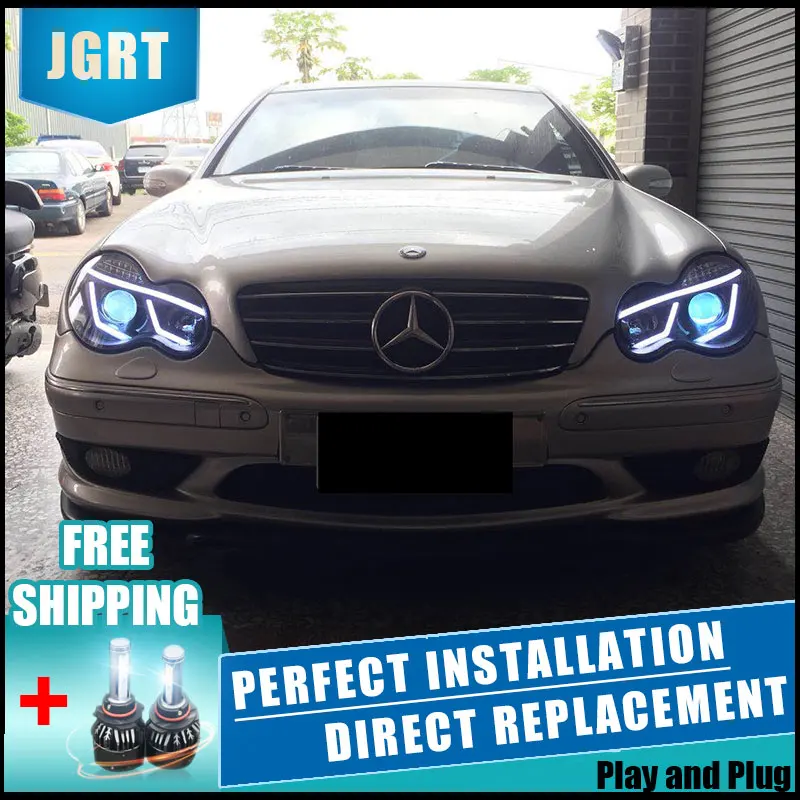 2 шт. светодиодный фонарь для Benz W203 01-07 Автомобильный светодиодный фонарь с двойными ксеноновыми линзами автомобильные аксессуары дневные ходовые огни противотуманные фары
