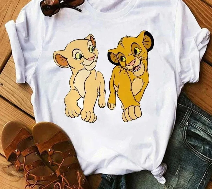 

Disney Lion King Summer t Shirt Women Disney Cartoons Print Clothing White Loose Cartoon Tshirt Hakuna Matata Harajuku Top