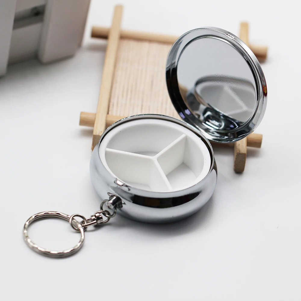 1 шт. металлический серебристый круглый контейнер для таблеток с 3 отверстиями и