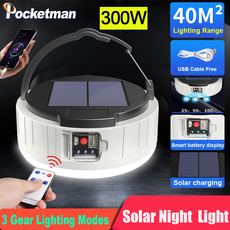 

300W Solar Rechargeable Light Bulbs LED Light Bulbs Household Power Outage Emergency Bulb Lights Mobile Night Market Lights