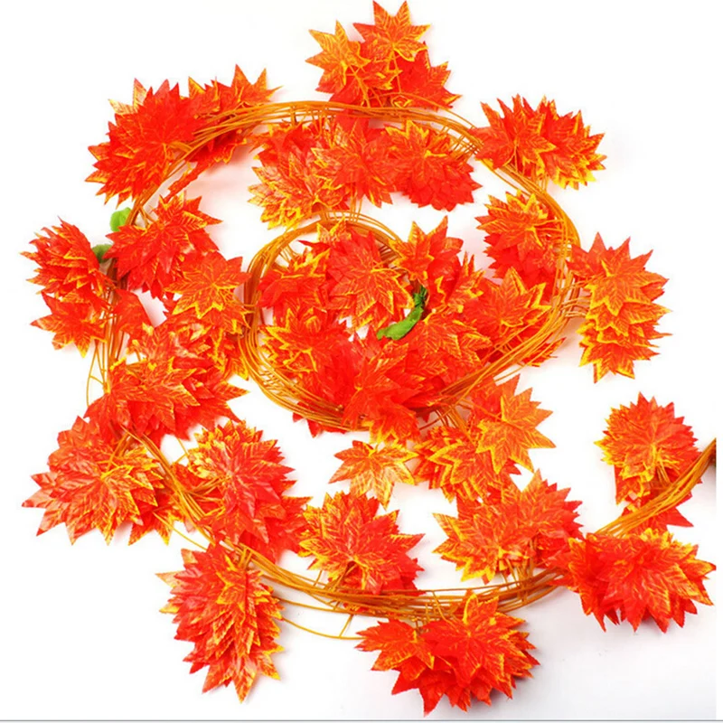 

Artificial Vine Red Autumn Red Maple Leaf Fake Garland Plants Christmas Garden For Wedding Party Home Decoration