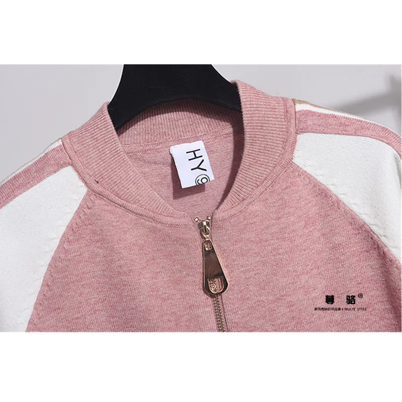 Корейский Розовый спортивный костюм женский вязаный кардиган длинные штаны