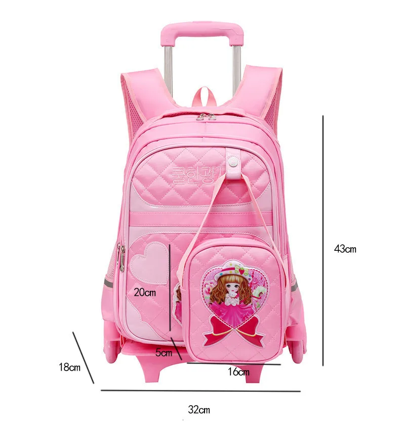 Для съемный детские школьные сумки с 2/6 колеса 2 шт./компл. девочек тележка рюкзак