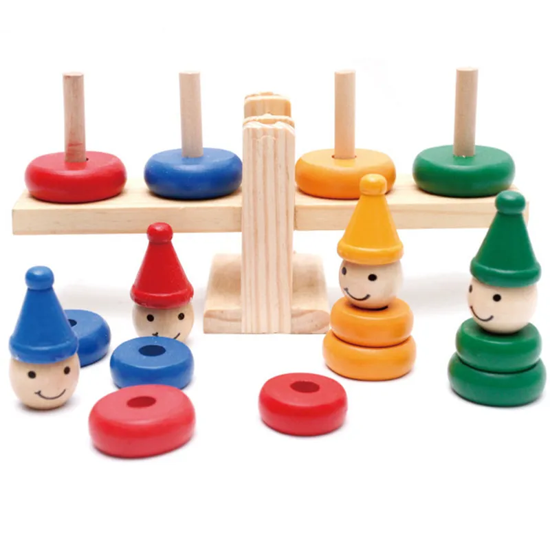 

Montessori Wooden Clown Rainbow Stacker Seesaw Balance Scale Board Balancing Game Kids Early Education Toys Children Juguete