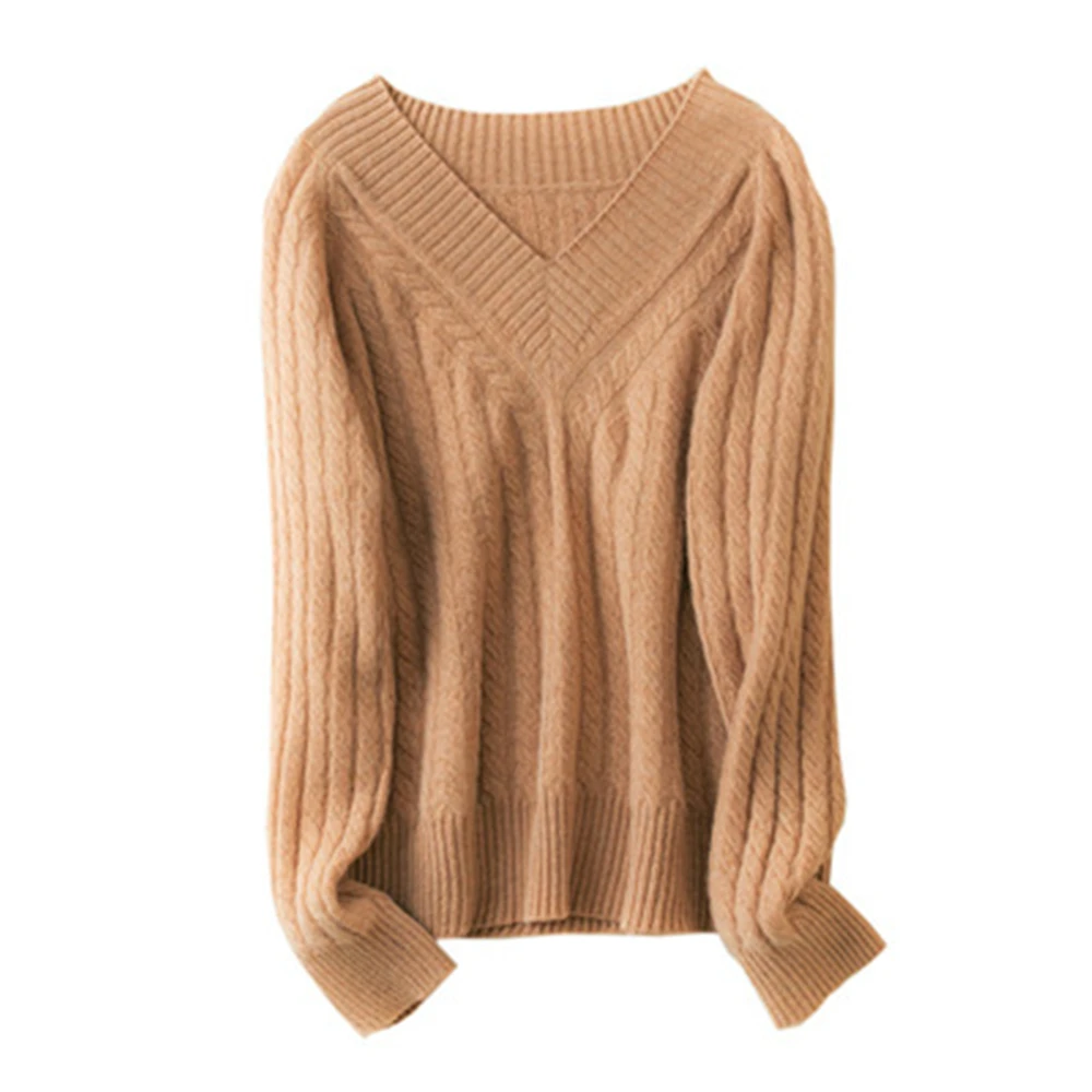 New Spring Autumn Women's Cashmere Clothes V-Neck Loose Casual High Quality Female Knitted Sweaters Bottoming Lady Outerwear