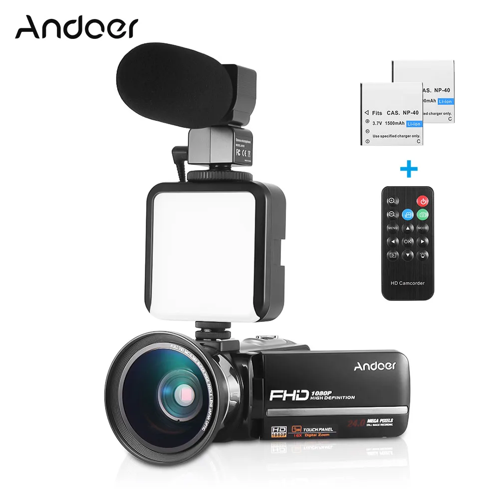 

Цифровая видеокамера Andoer HDV-301LTRM 1080P 24MP FHD, видеокамера DV, ночная камера, сенсорный экран 3 дюйма + 2 перезаряжаемых аккумулятора
