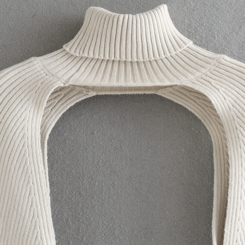 Женский свитер с длинным рукавом ZOEPO Однотонный воротником-хомутом и буффами 2019 |