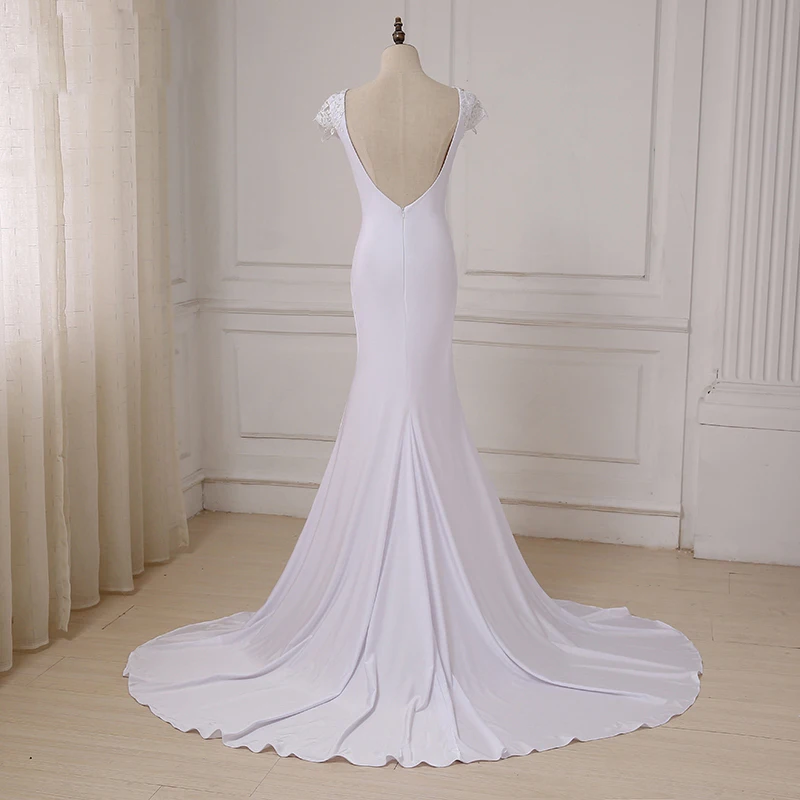 ADLN New Long White Mermaid Wedding Dresses Cheap Scoop Neck Open Back Beach Boho Gowns Court Train Robe De Mariage|robe de mariage|boho wedding