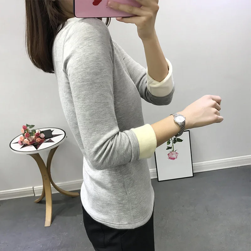 Женский зимний вельветовый облегающий пуловер футболки больших размеров с