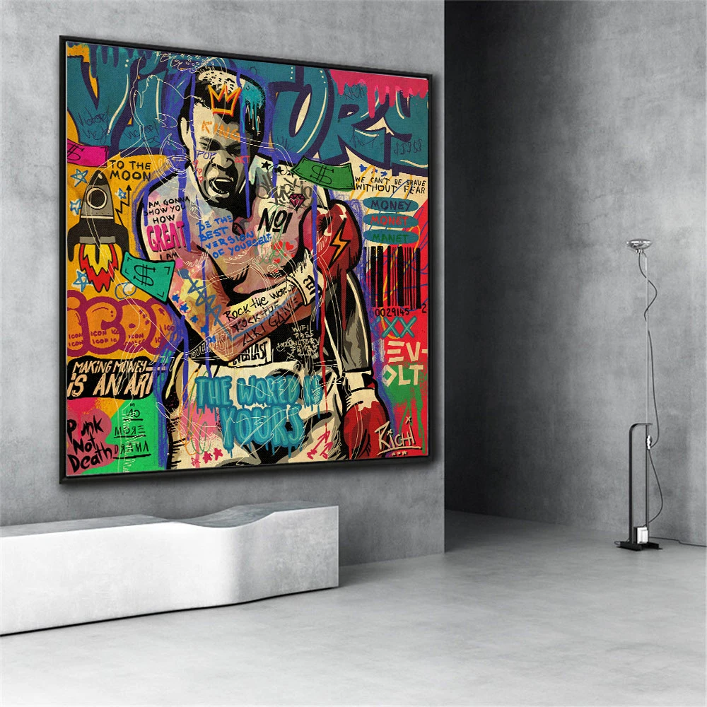 Colourful Boxing King Pop Art Street Graffiti Poster Canvas Painting Print On Wall Art Picture For Living Room Home Decor