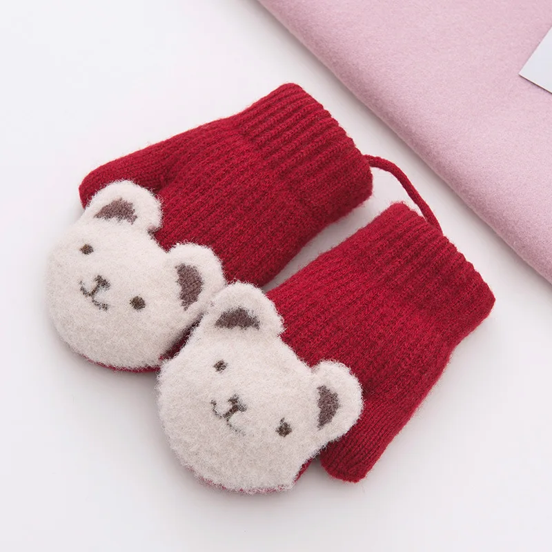 Детские перчатки с медведем из мультфильма зимние теплые хлопковые