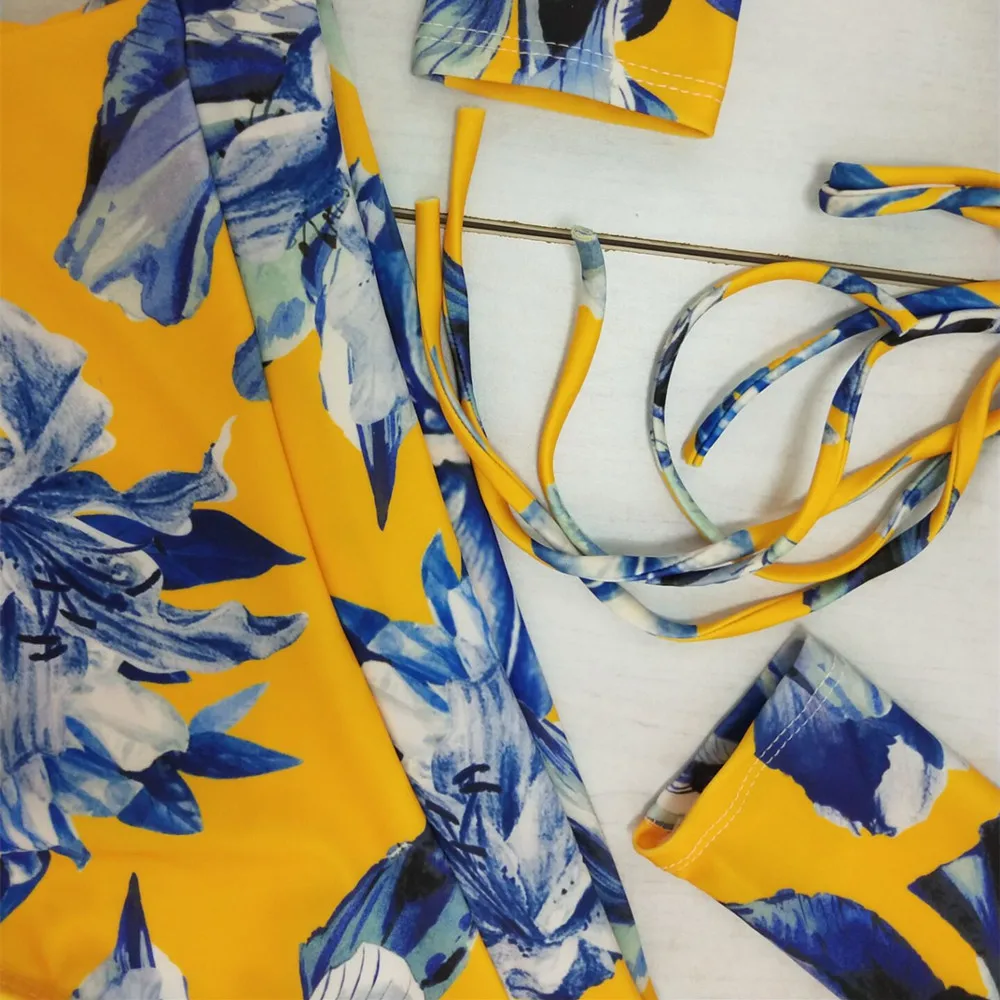 2019 желтого цвета с принтом в виде листьев Для женщин летние купальники бикини