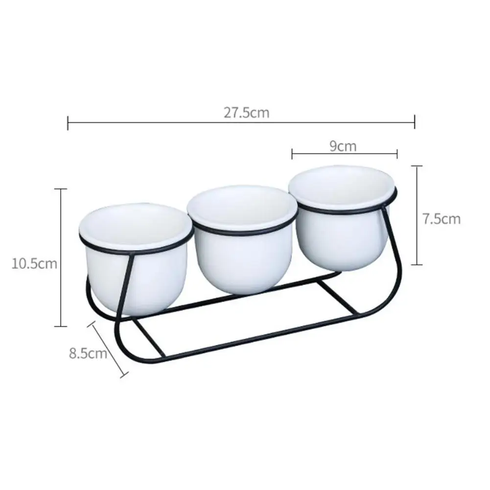 

3PCS/Set Trapezoidal Iron Ceramic Succulent Flower Pot Set Flower Pot Iron Frame Set