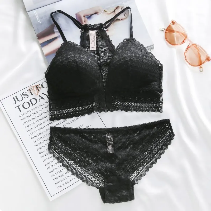 Women Seamless Lace Hollow Panties Lingerie Set Mesh Bra Beauty Back Push Up Padded Bras | Женская одежда