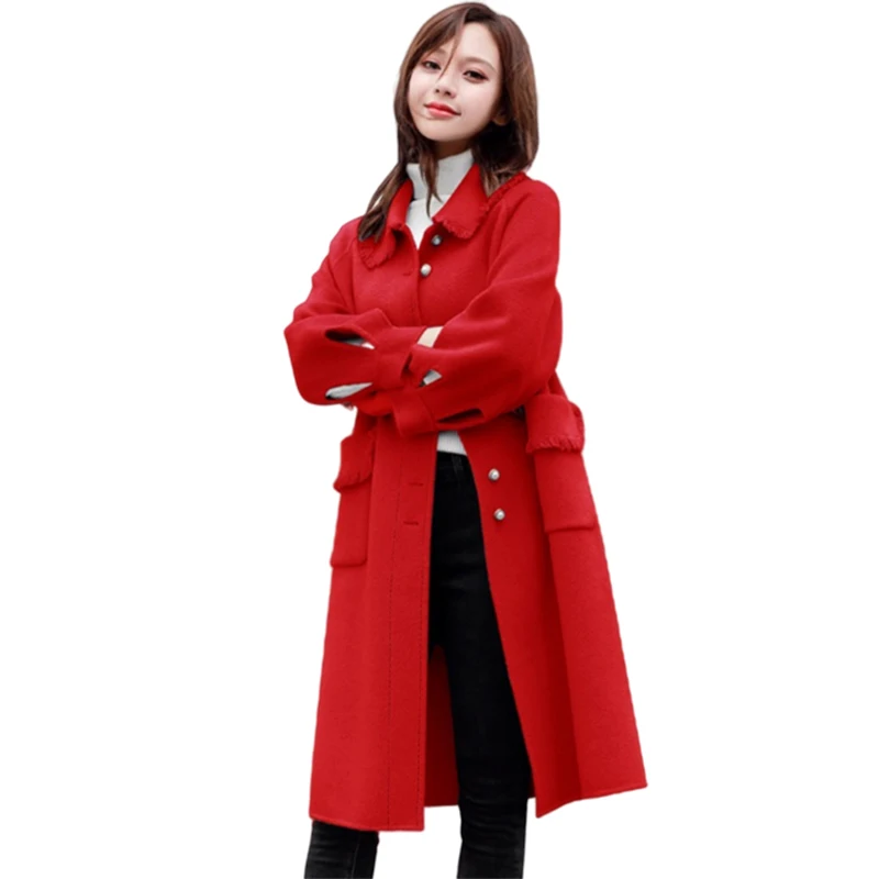 

Winter New Jacket Coat Elegant Women Loose Woolen Coat Single-breasted Warm Overcoat Long Woolen Coats Womens Cardigan FF1133