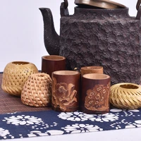 rattan pot bearing bamboo root pot cup holder cover set purple clay pot bracket hand carved old coal bamboo