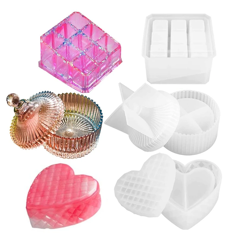 

2Pcs Box Resin Molds Silicone Jewelry Box Molds Gift Box Molds with 9-Slot Lipstick Organizer Epoxy Resin Molds