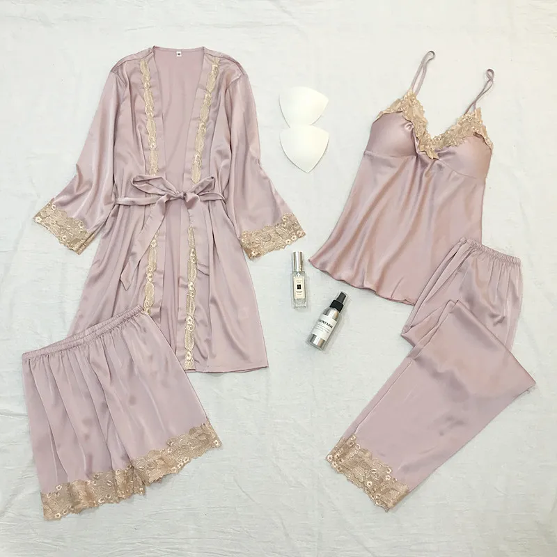 Пижама женская шифоновая на бретельках весна лето 2019 четыре комплекта из