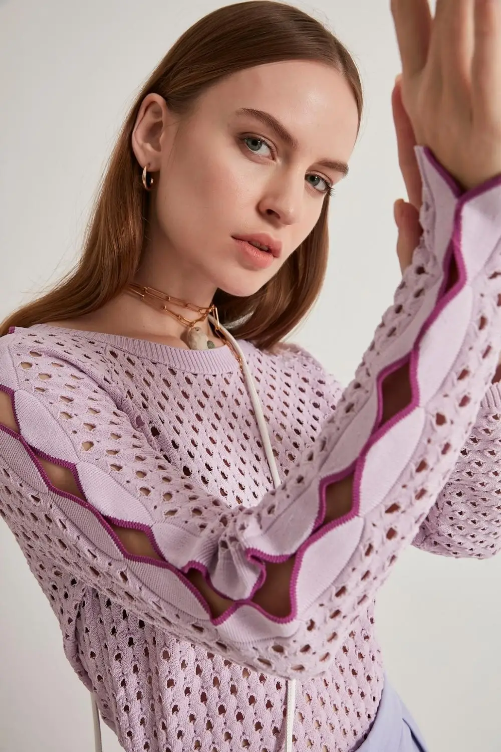 Joinus клетчатый рукав деталь женский трикотаж летний свитер| |