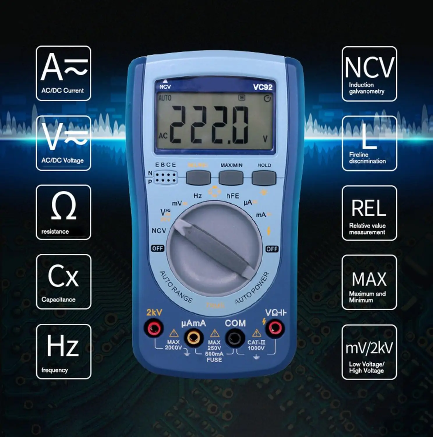 Цифровой мультиметр постоянного/переменного тока напряжение T-RMS Авто Диапазон