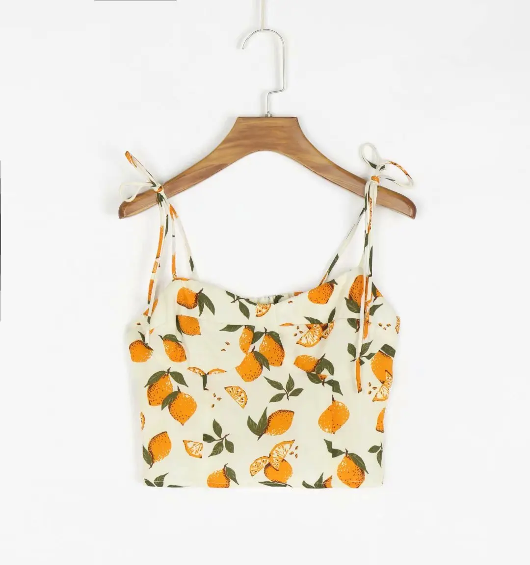 Топ Женский приталенный с винтажным принтом лимона модная желтая майка на