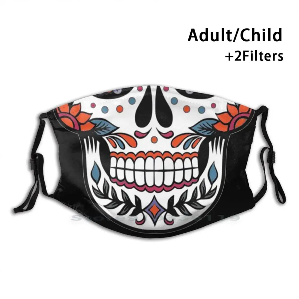 

Day Of The Dead Sugar Skull Pattern [ Red ] Mouth Print Reusable Pm2.5 Filter DIY Mouth Mask Kids Day Of The Dead Dia De Los