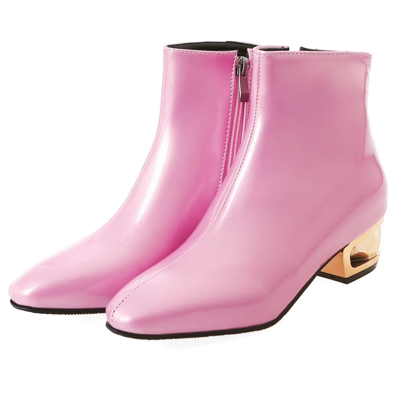 Patent Leather Women's Ankle Boots Luxury Heels For Women Autumn Winter Party Shoes Pink Girls Large Size 48 | Обувь