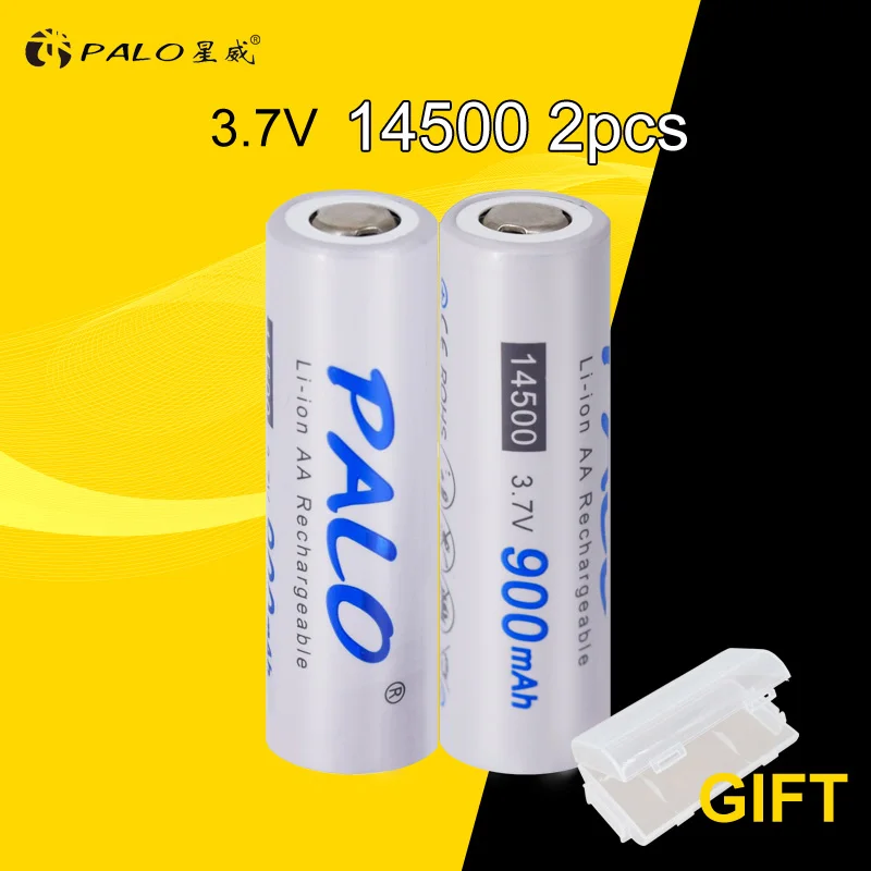 2pcs PALO 1-16 шт 14500 900mAh 3,7 V литий-ионные аккумуляторы AA батарея литиевая батарея для светодиодных фонарей налобный фонарь мышь - Цвет: 2pcs
