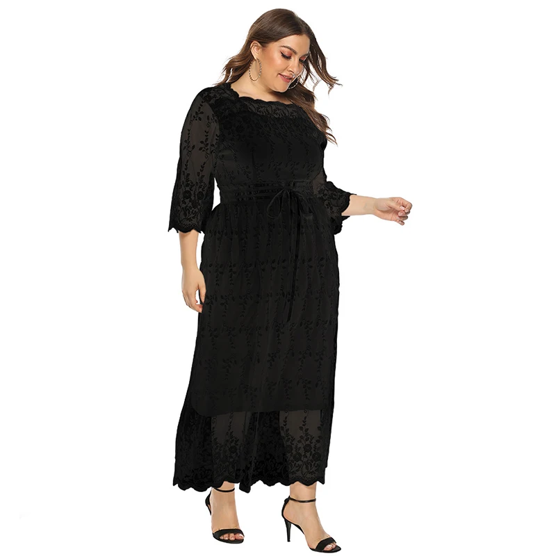 

2021 Summer New Plus Size Women's Lace Dress With Big Swing Fairy Beach Seaside Holiday Long Skirt
