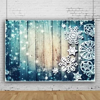 laeacco winter blue wooden board snowflake light bokeh christmas photo background photographic backdrop for photo studio
