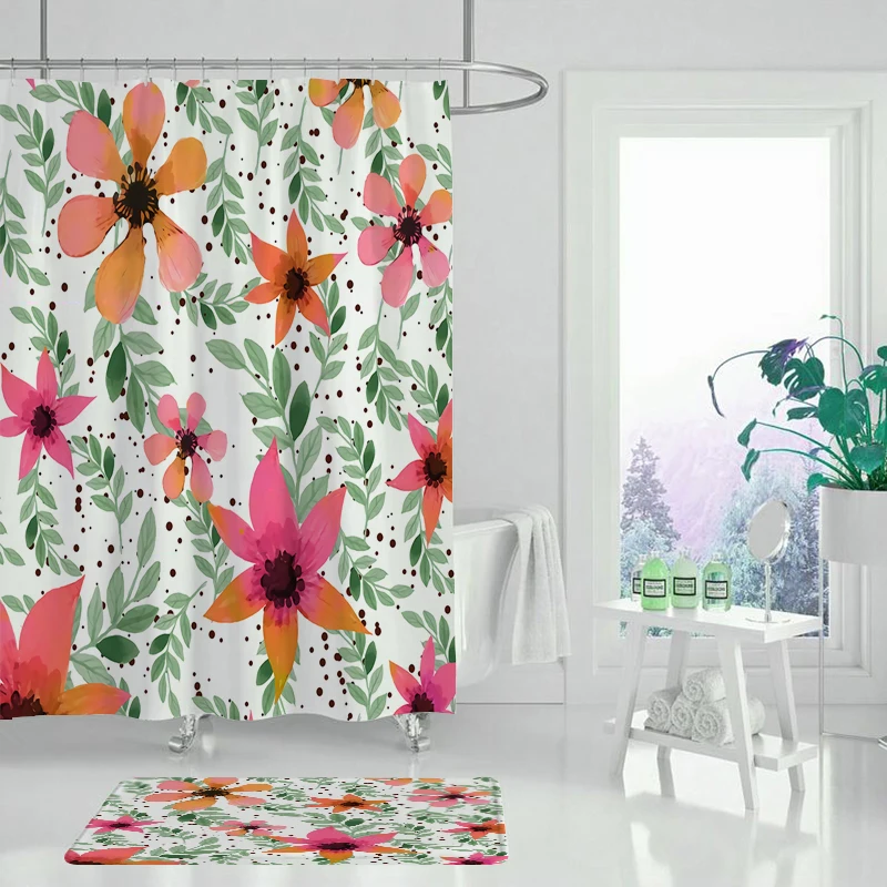 Занавеска для душа из полиэстера с цветочным принтом на крючках | Дом и сад
