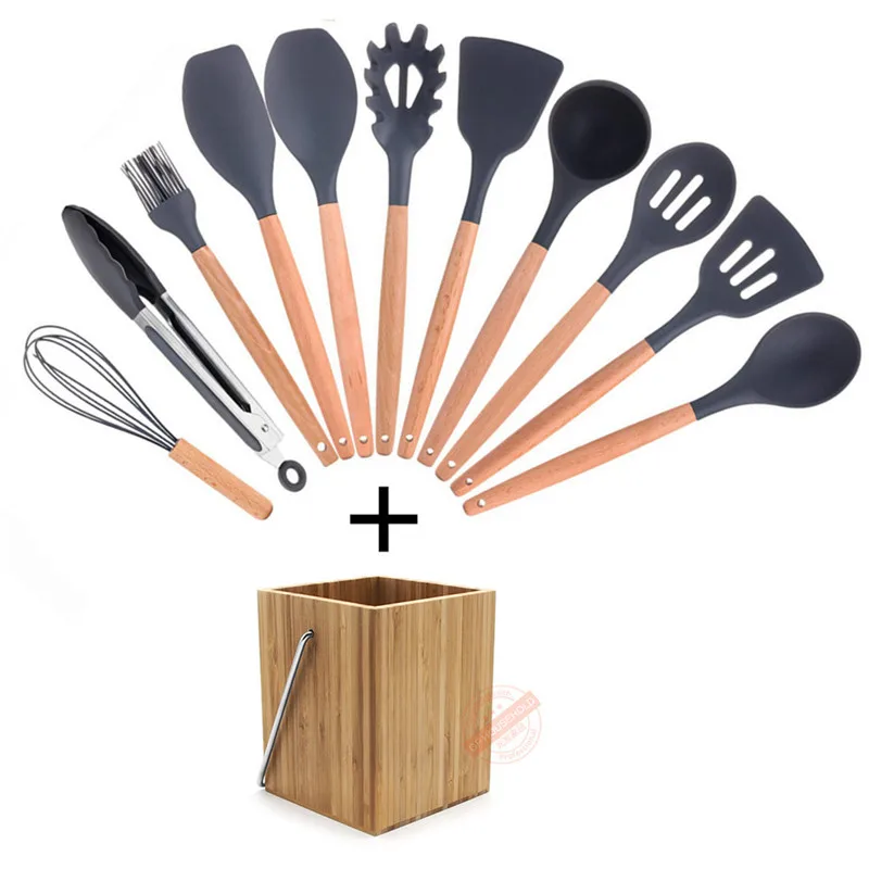 utensilio de cozinha 11/12-itens, kit cozinha, silicone, utencilios para cozinha frete gratis,ferramentas de cozinha,utensilhos de cozinha,conjunto cozinha acessórios, alça de madeira,espátula colher, concha, pinça c - Цвет: 12-PCS kitchen set