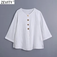 zevity 2021 women fashion solid color buttons decoration linen kimono smock blouse female casual shirts chic blusas tops ls9428