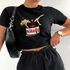Kawaii Мультфильм Nutella принт черные короткие топы женские летние футболки Harajuku короткий рукав Ullzang модная футболка Корейская версия