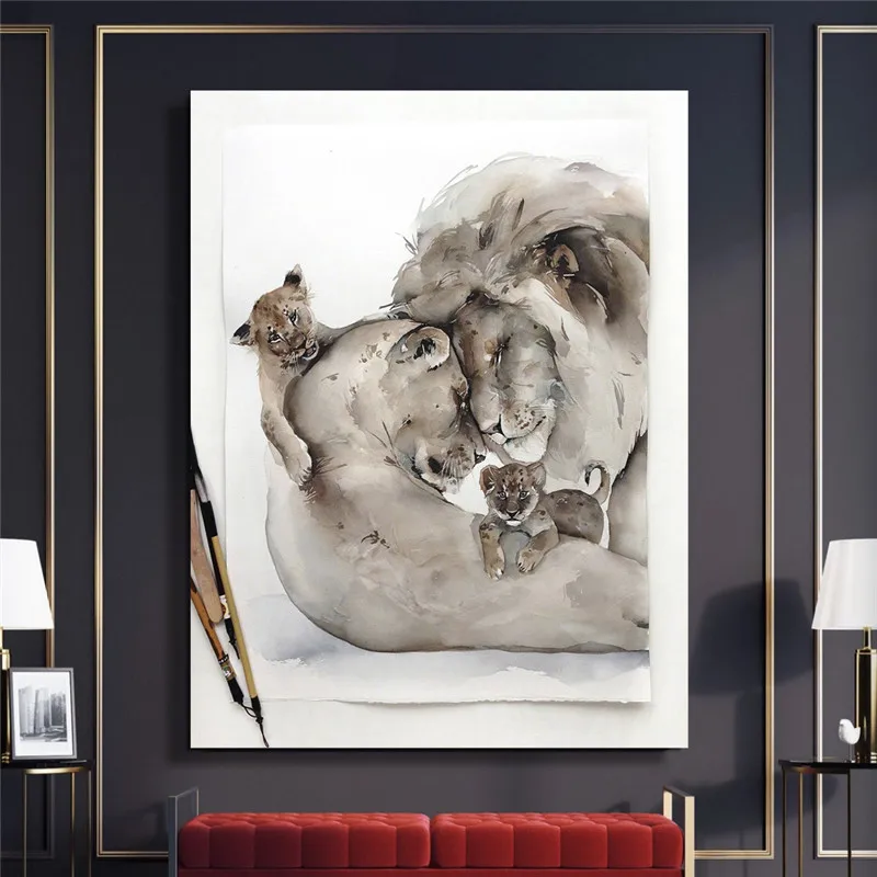 Настенный художественный постер картина принты любящее Лев Семья холст картины