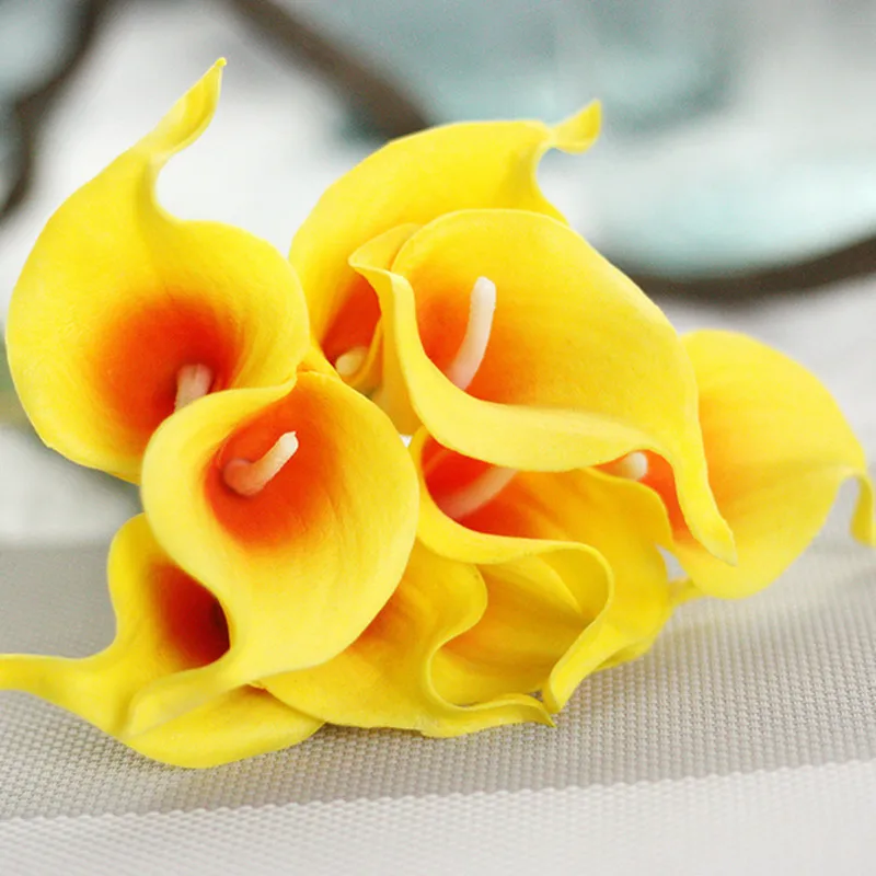 B Orange Yellow 31 шт./лот, искусственные цветы-тюльпаны, искусственные цветы из искусственной кожи Калла, настоящие цветы для свадебного украшения, вечерние украшения для дома - Цвет: B Orange Yellow