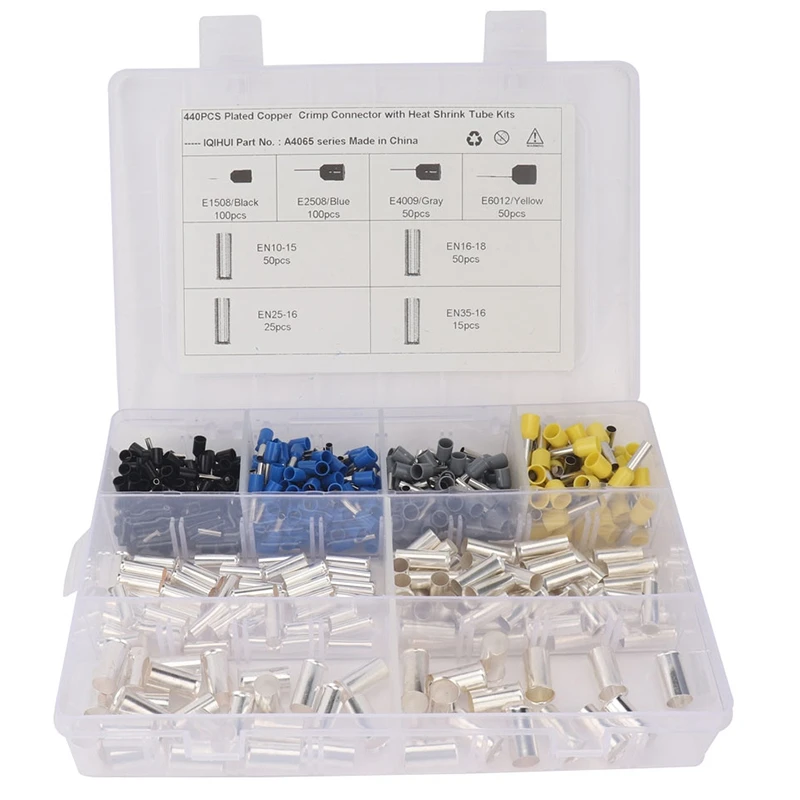 390Pcs AWG (2 4 6 8 10 12 14 16) Wire Ferrules Kits Crimp Terminal Connector Sleeves Crimping Tool |