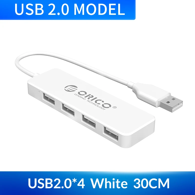 ORICO высокоскоростной 4 порта USB2.0 концентратор USB порт USB микро порт концентратор зарядный концентратор USB разветвитель для Apple Macbook Air ноутбук ПК планшет - Цвет: USB 2.0 White 30CM
