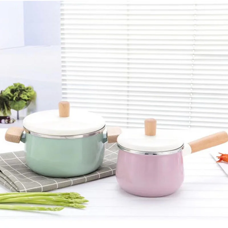 Кухонные горшки эмалированный суп бойлер молочная сковорода не липкая с