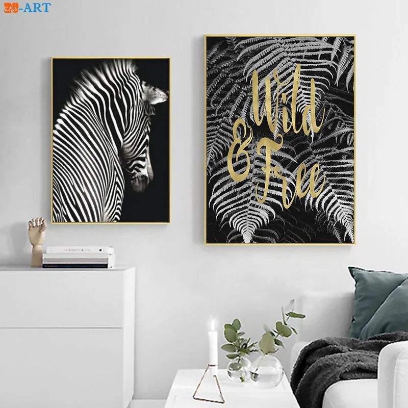 Современная живопись на холсте Черно белый плакат папоротник растительные