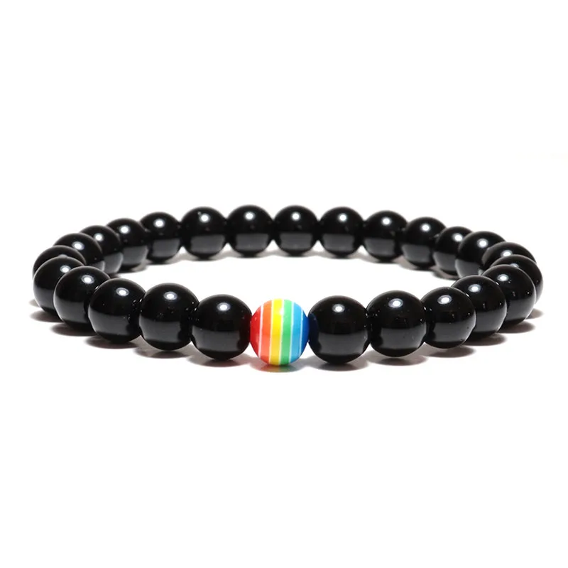 Модный браслет из натурального обсидиана мужской женский радужного камня
