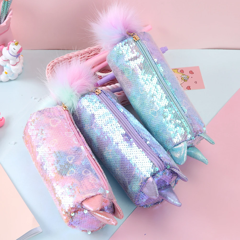 Милый чехол карандаш с блестками для девочек портативная блестящая косметичка